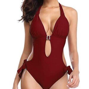 NEW RHINESTONE MONOKINI PLUNGE CUTOUT BACKLESS ONE-PIECE SWIMSUIT